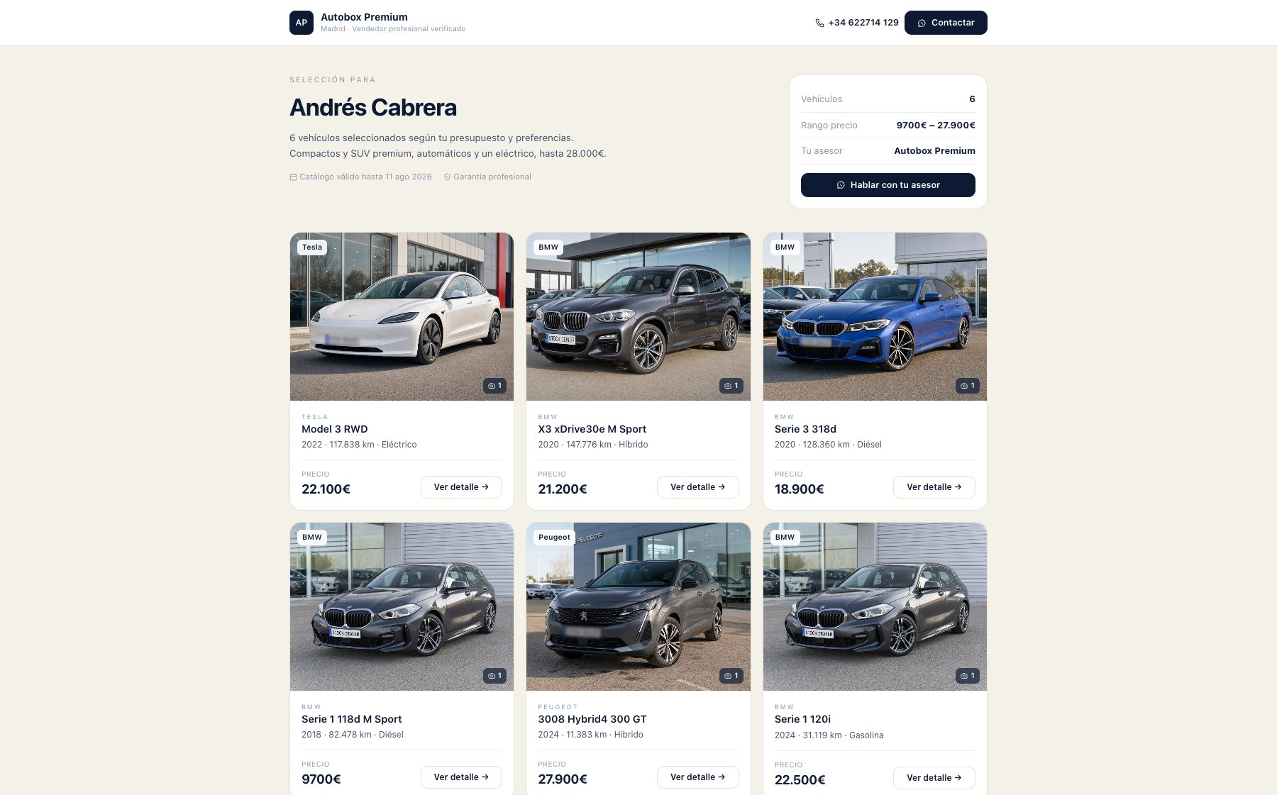 Catálogo privado para cliente final con la marca del dealer, sin rastro de Stock Dealer